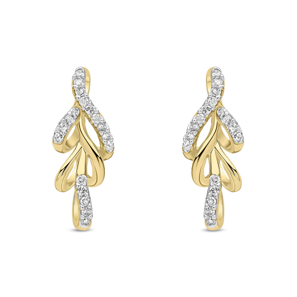 9ct Yellow Gold Natural Diamond Leaf Drop Earrings