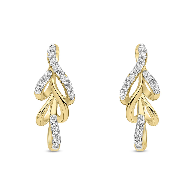 9ct Yellow Gold Natural Diamond Leaf Drop Earrings