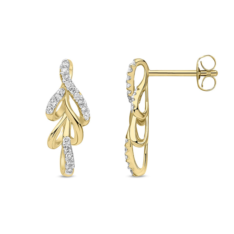 9ct Yellow Gold Natural Diamond Leaf Drop Earrings