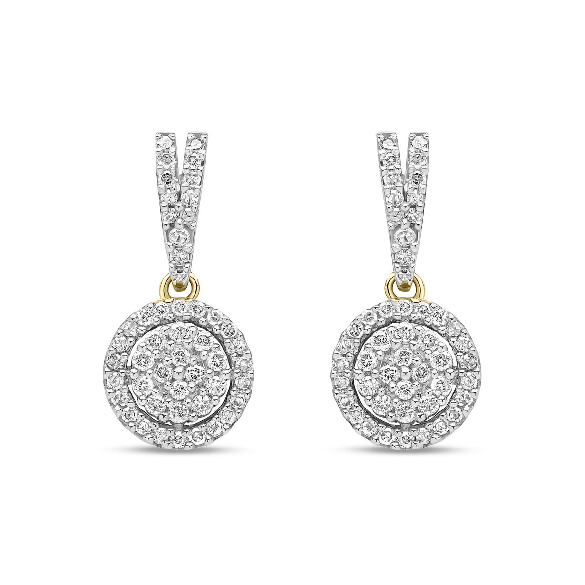 9ct Yellow Gold Natural Diamond Cluster Halo Drop Earrings