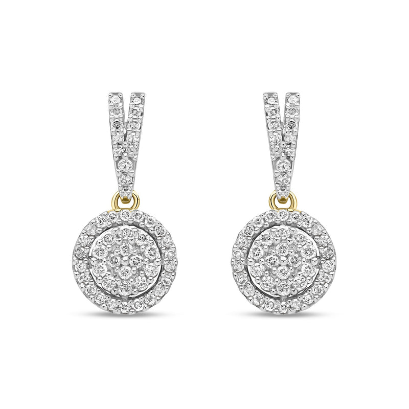 9ct Yellow Gold Natural Diamond Cluster Halo Drop Earrings