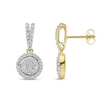 9ct Yellow Gold Natural Diamond Cluster Halo Drop Earrings