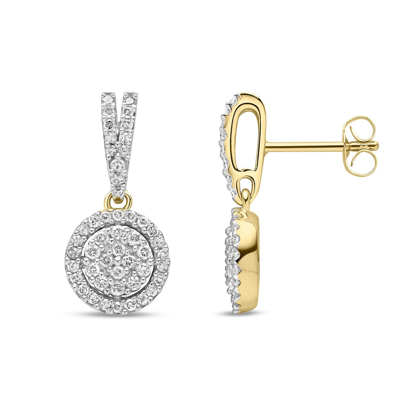 9ct Yellow Gold Natural Diamond Cluster Halo Drop Earrings