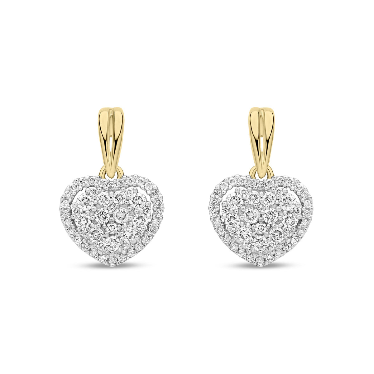 9ct Yellow Gold Natural Diamond Heart Halo Drop Earrings