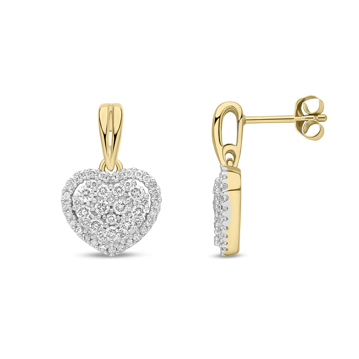 9ct Yellow Gold Natural Diamond Heart Halo Drop Earrings