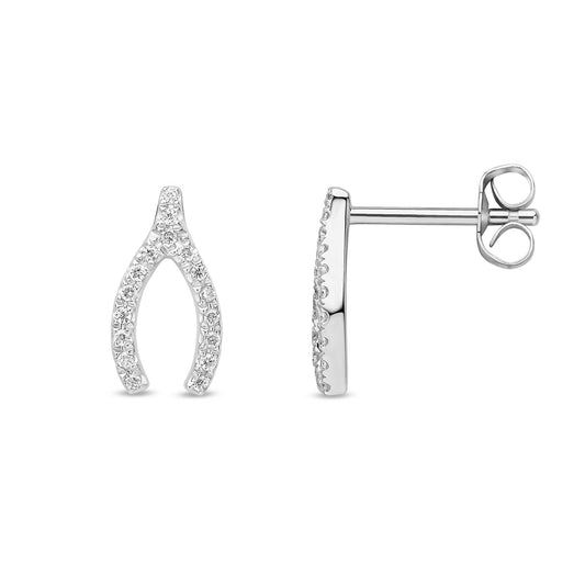 9ct White Gold Natural Diamond Wishbone Stud Earrings
