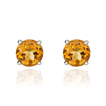 9ct White Gold Round Natural Citrine Claw Set Stud Earrings — 6mm