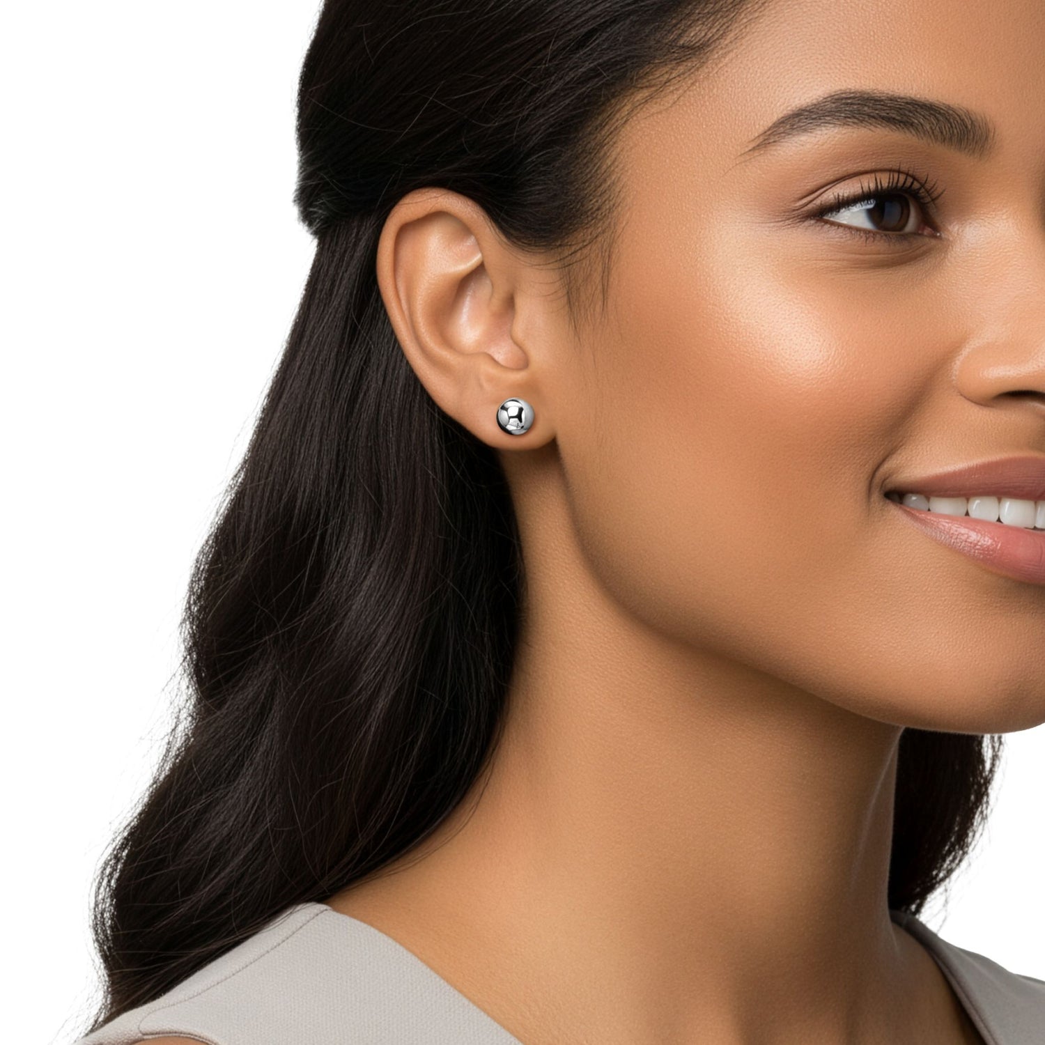 9ct White Gold Polished Button Stud Earrings — 10mm