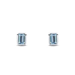 9ct White Gold Octagonal Emerald Cut Natural Aquamarine Rubover Stud Earrings — 5x3mm