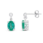 9ct White Gold Oval Natural Emerald Drop Earrings — 7x5mm