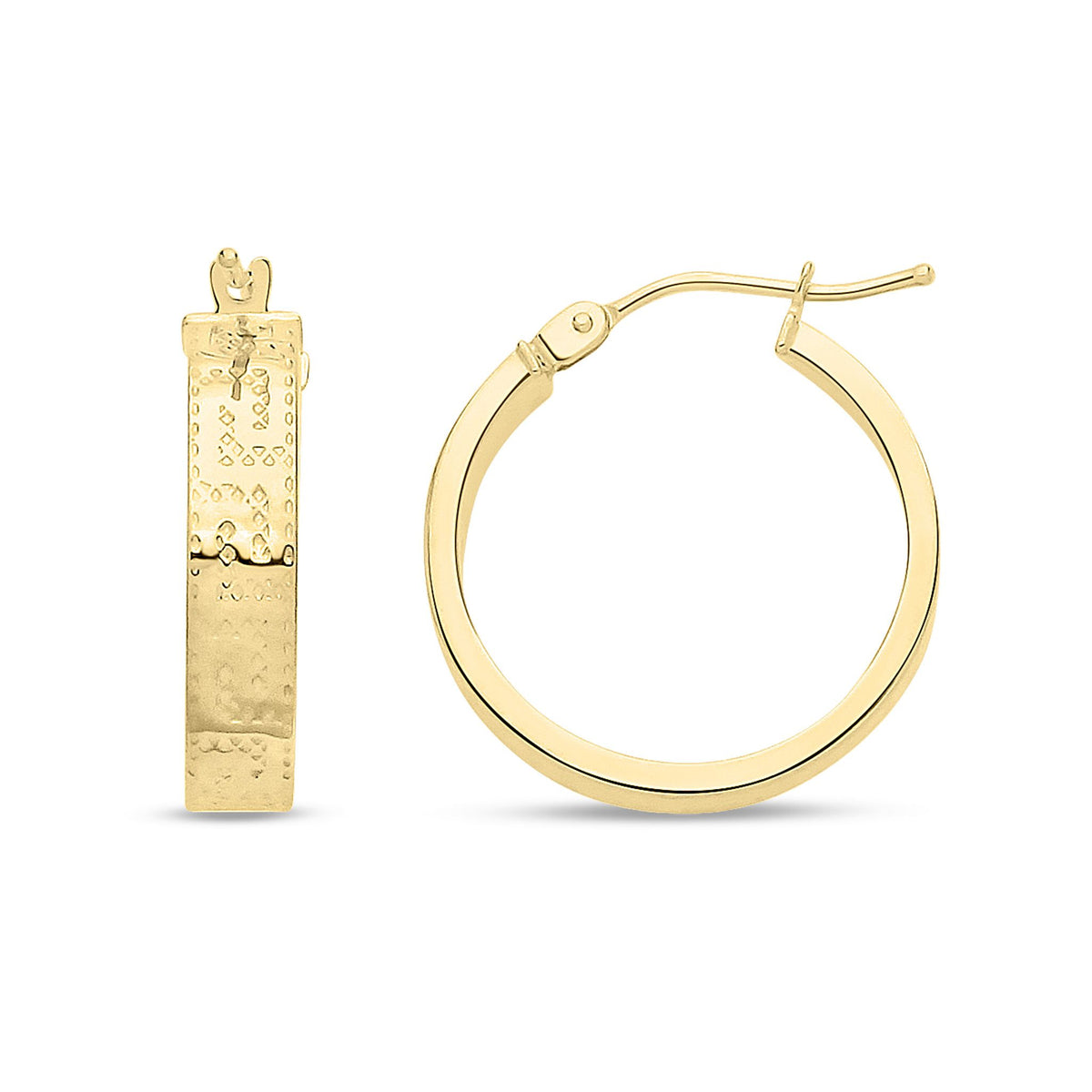 9ct Yellow Gold Round Greek Key Hoop Earrings — 18mm