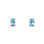 9ct White Gold Oval Natural Swiss Blue Topaz Claw Stud Earrings — 5x3mm
