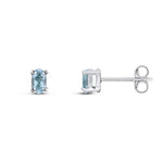 9ct White Gold Oval Natural Aquamarine Claw Stud Earrings — 5x3mm