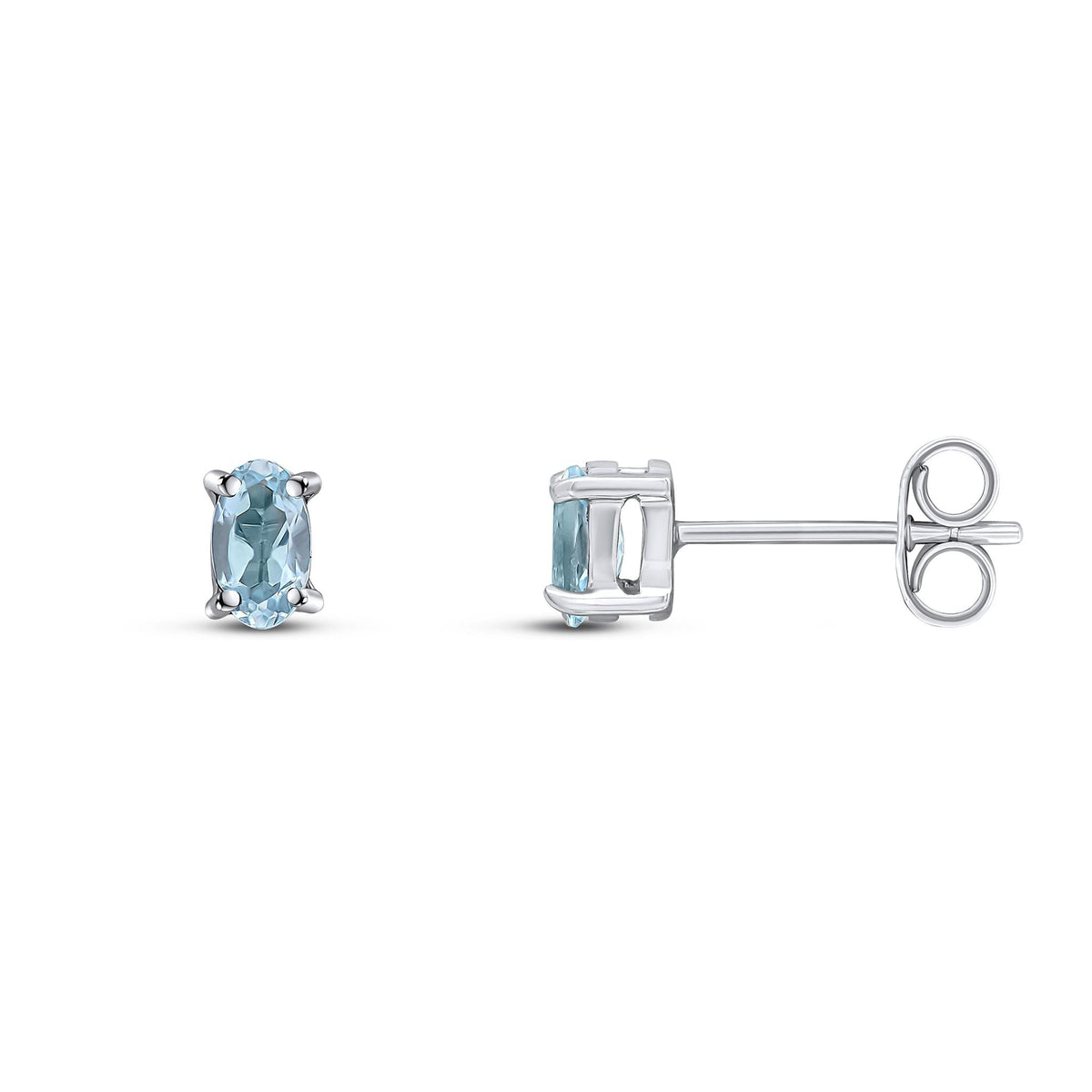 9ct White Gold Oval Natural Aquamarine Claw Stud Earrings — 5x3mm