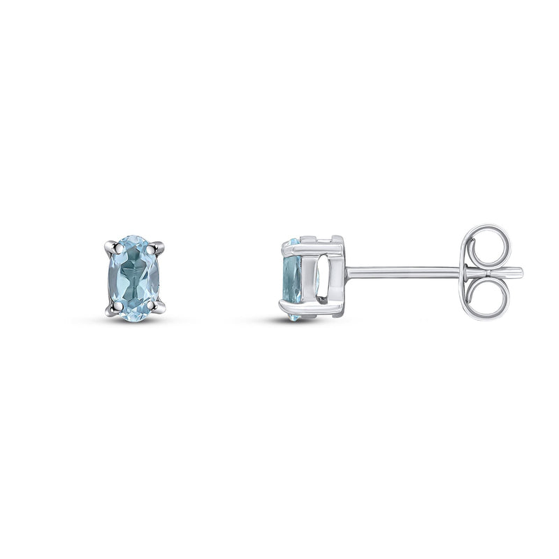 9ct White Gold Oval Natural Aquamarine Claw Stud Earrings — 5x3mm