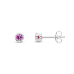 9ct White Gold Round Natural Pink Sapphire Rubover Stud Earrings — 3mm