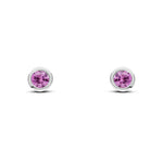 9ct White Gold Round Natural Pink Sapphire Rubover Stud Earrings — 3mm