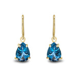 9ct Yellow Gold Pear Shaped Natural London Blue Topaz Claw Wire Hook Drop Earrings