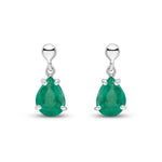 9ct White Gold Pear Shaped Natural Emerald Claw Drop Earrings — 7x5mm