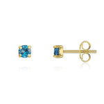 9ct Yellow Gold Round Natural London Blue Topaz Claw Stud Earrings — 3mm