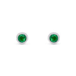 9ct White Gold Round Natural Emerald Rubover Stud Earrings — 3mm
