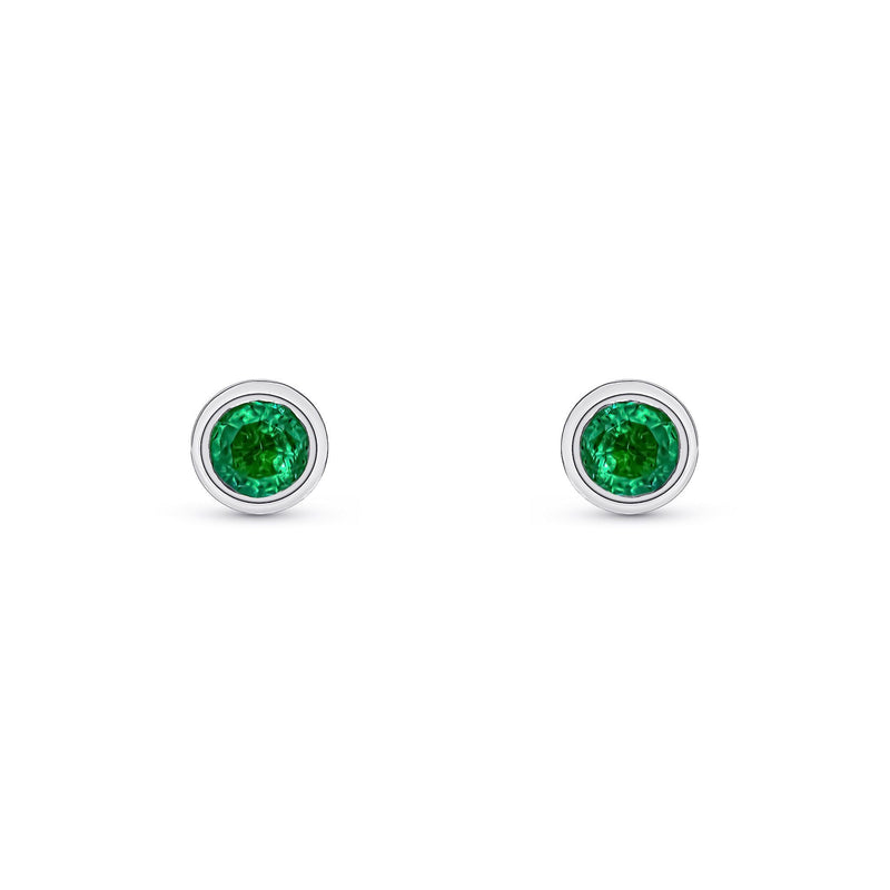 9ct White Gold Round Natural Emerald Rubover Stud Earrings — 3mm