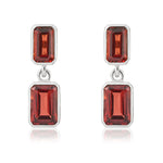 9ct White Gold Octagonal Emerald Cut Natural Garnet Double Stone Rubover Drop Earrings