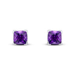 9ct White Gold Cushion Natural Amethyst Claw Stud Earrings — 6mm