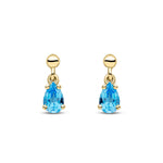 9ct Yellow Gold Pear Shaped Natural Swiss Blue Topaz Claw Drop Earrings — 6x4mm