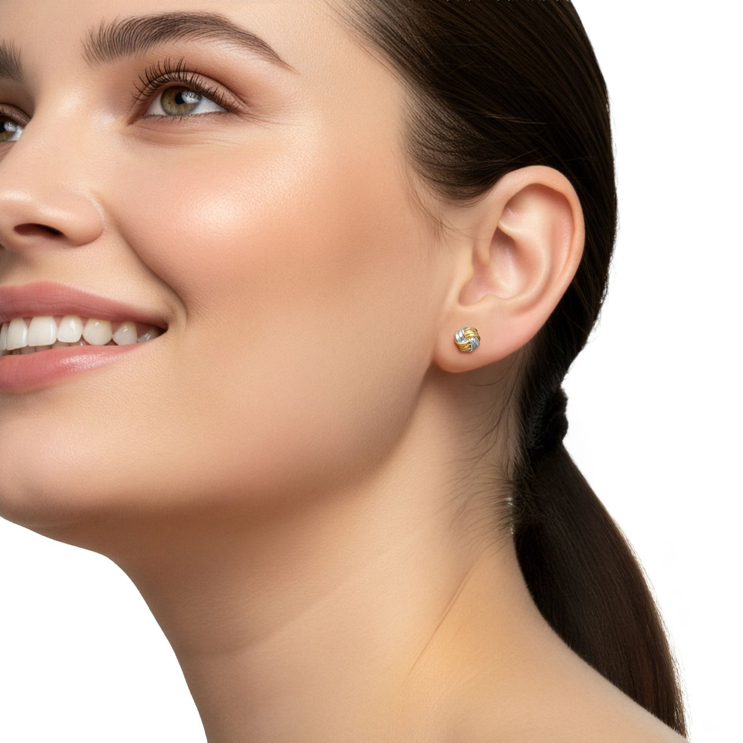 9ct Two-Tone Gold Polished Woven Knot Stud Earrings — 8mm