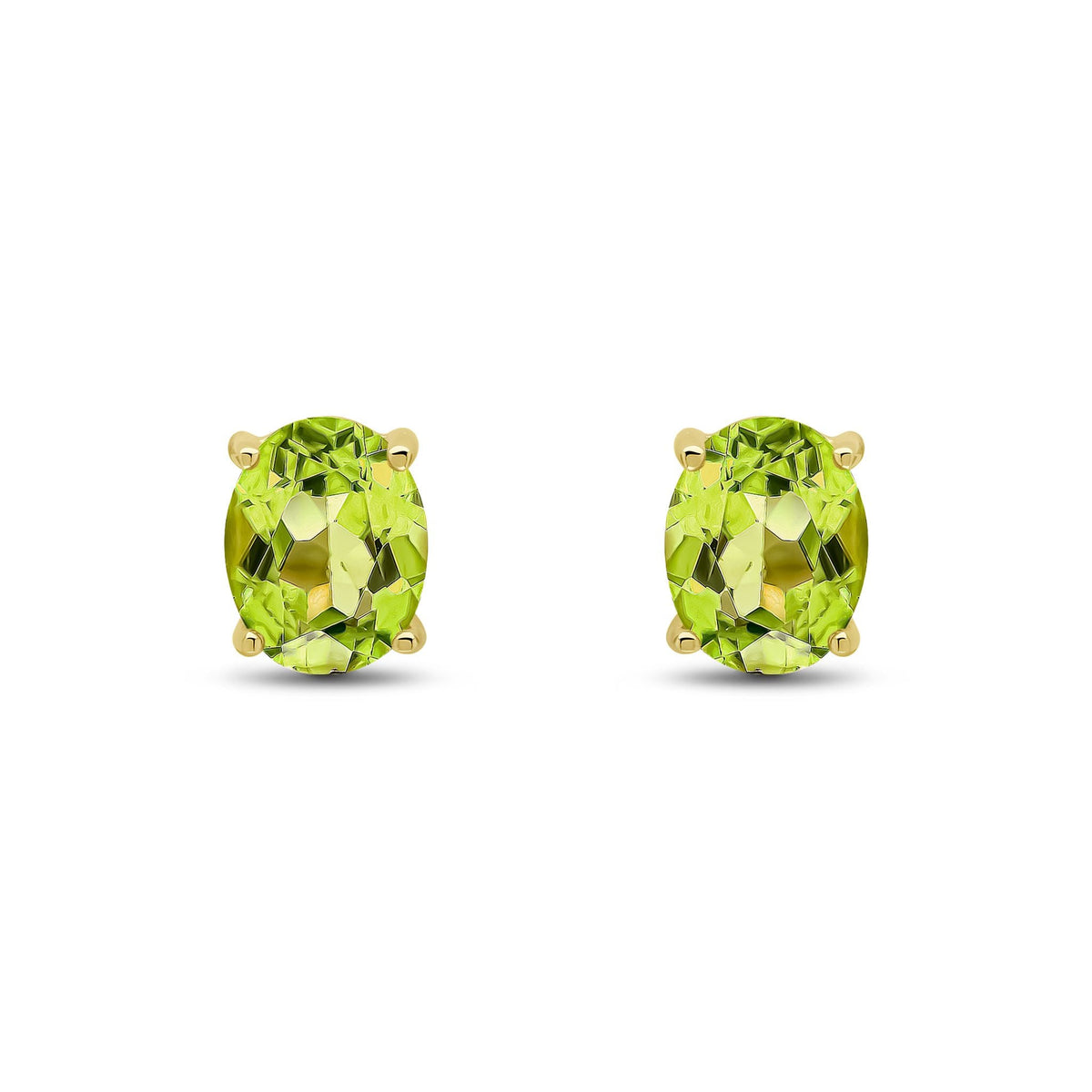9ct Yellow Gold Oval Natural Peridot Claw Stud Earrings — 9x7mm