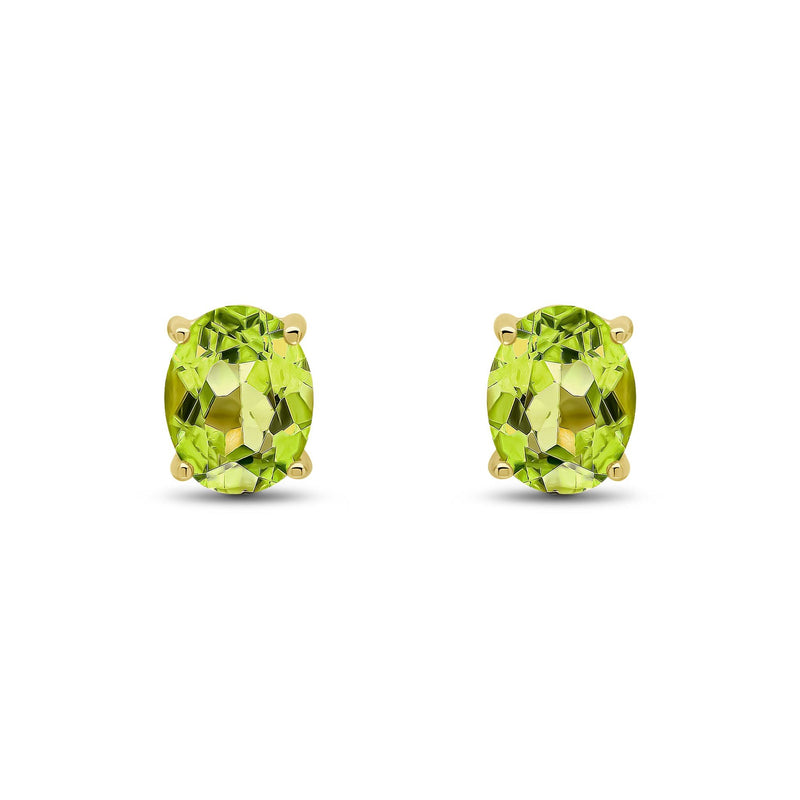9ct Yellow Gold Oval Natural Peridot Claw Stud Earrings — 9x7mm