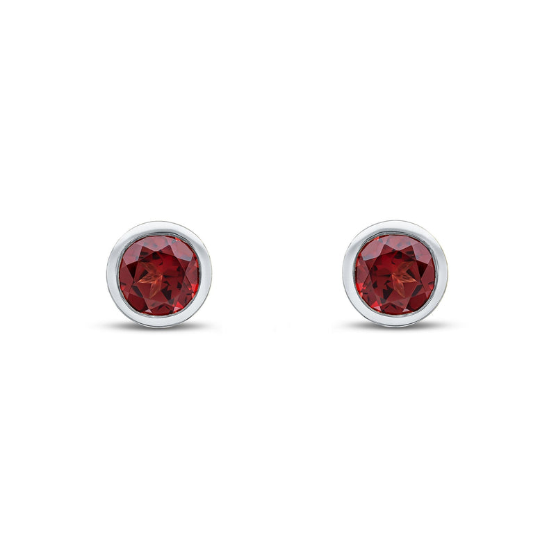 9ct White Gold Round Natural Garnet Rubover Stud Earrings — 6mm