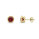9ct Yellow Gold Round Natural Garnet Rubover Stud Earrings — 6mm