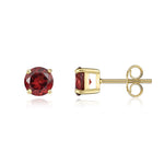 9ct Yellow Gold Round Natural Garnet Claw Stud Earrings — 5mm