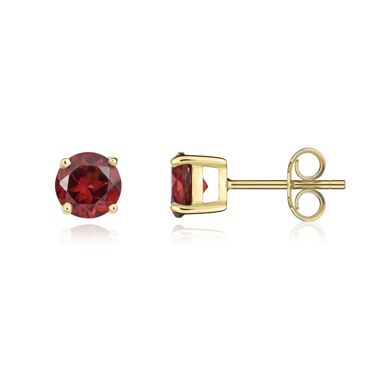 9ct Yellow Gold Round Natural Garnet Claw Stud Earrings — 5mm