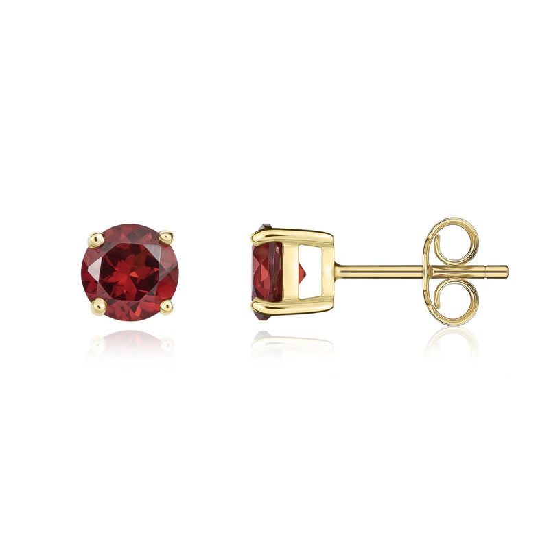 9ct Yellow Gold Round Natural Garnet Claw Stud Earrings — 5mm