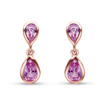 9ct Rose Gold Pear Shaped Natural Pink Sapphire Two Stone Rubover Drop Earrings