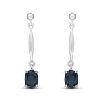 9ct White Gold Oval Natural Sapphire Claw Bar Drop Earrings — 7x5mm