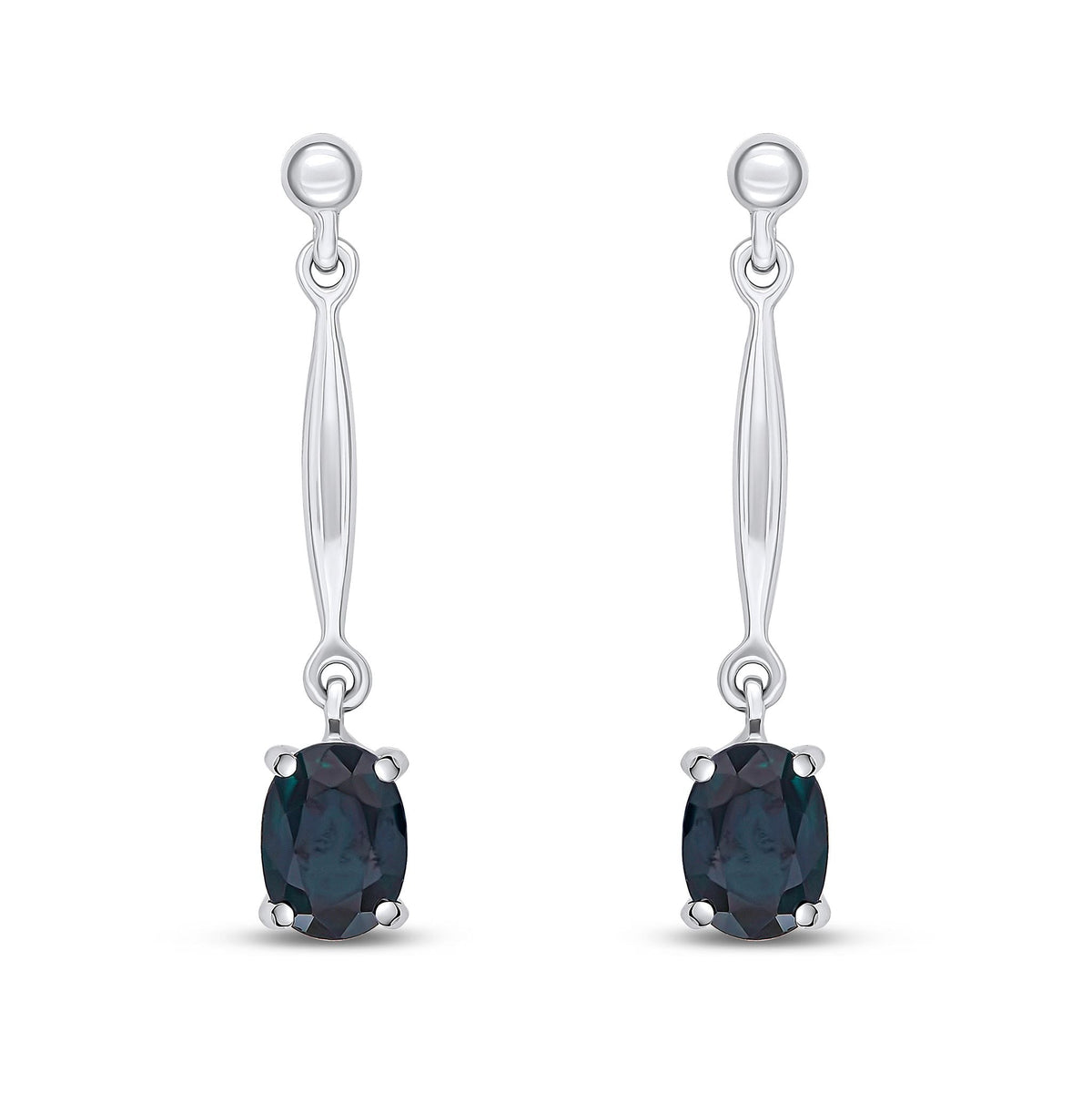 9ct White Gold Oval Natural Sapphire Claw Bar Drop Earrings — 7x5mm