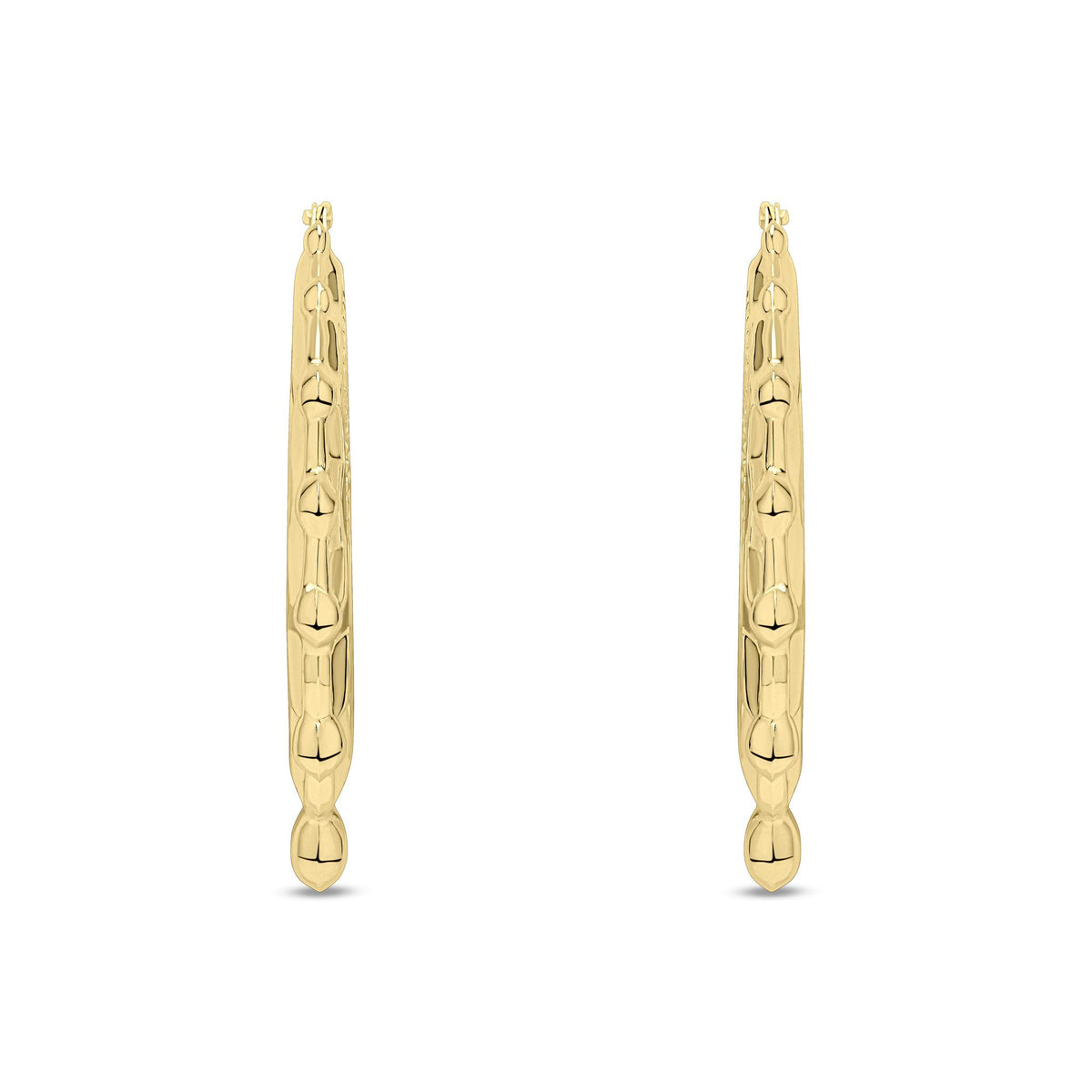 9ct Yellow Gold Engraved Ornate Oval Creole Hoop Earrings