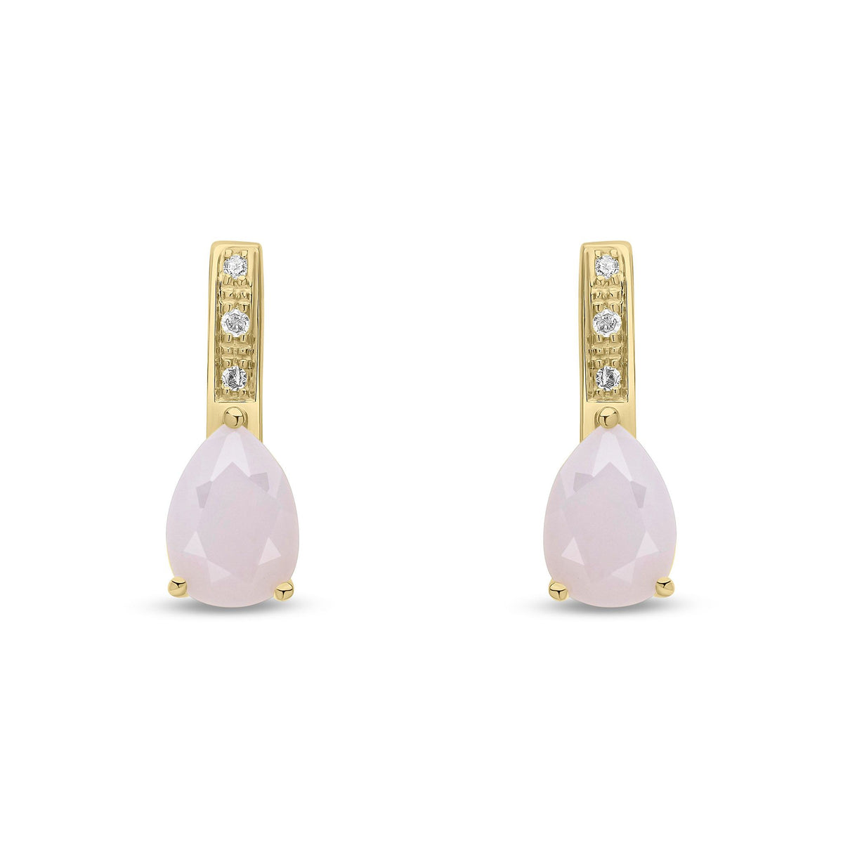 9ct Yellow Gold Natural Pink Opal and Diamond Teardrop Drop Earrings
