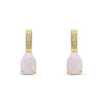 9ct Yellow Gold Pear Shaped Natural Pink Opal & Diamond Drop Earrings — 7x5mm