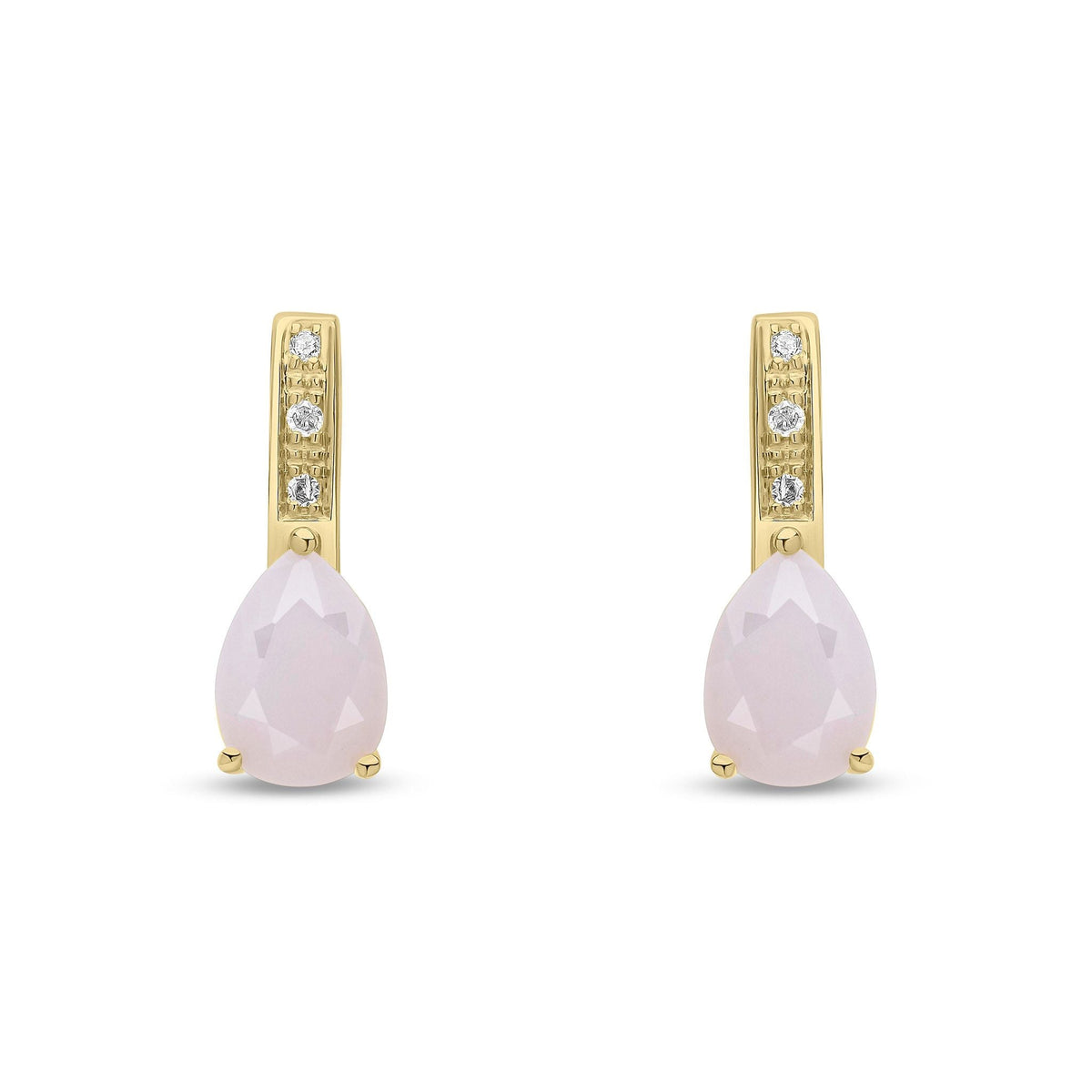 9ct Yellow Gold Pear Shaped Natural Pink Opal & Diamond Drop Earrings — 7x5mm