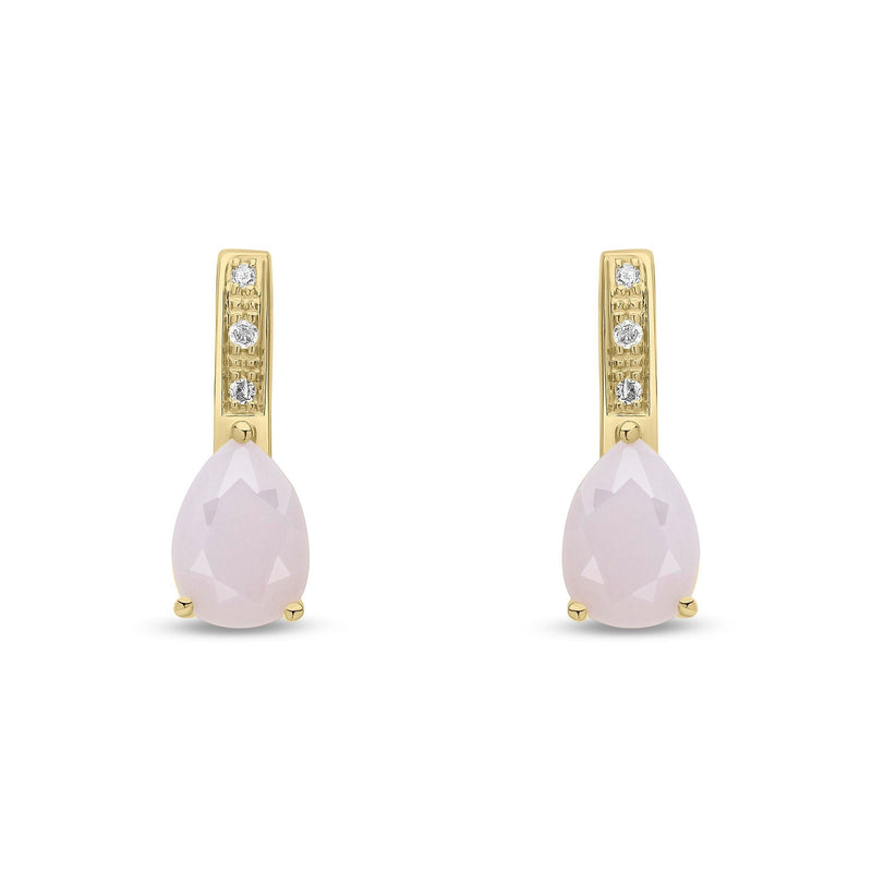 9ct Yellow Gold Pear Shaped Natural Pink Opal & Diamond Drop Earrings — 7x5mm