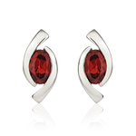9ct White Gold Oval Natural Garnet 'Eye' Stud Earrings — 6x4mm
