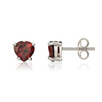 9ct White Gold Heart Natural Garnet Claw Stud Earrings
