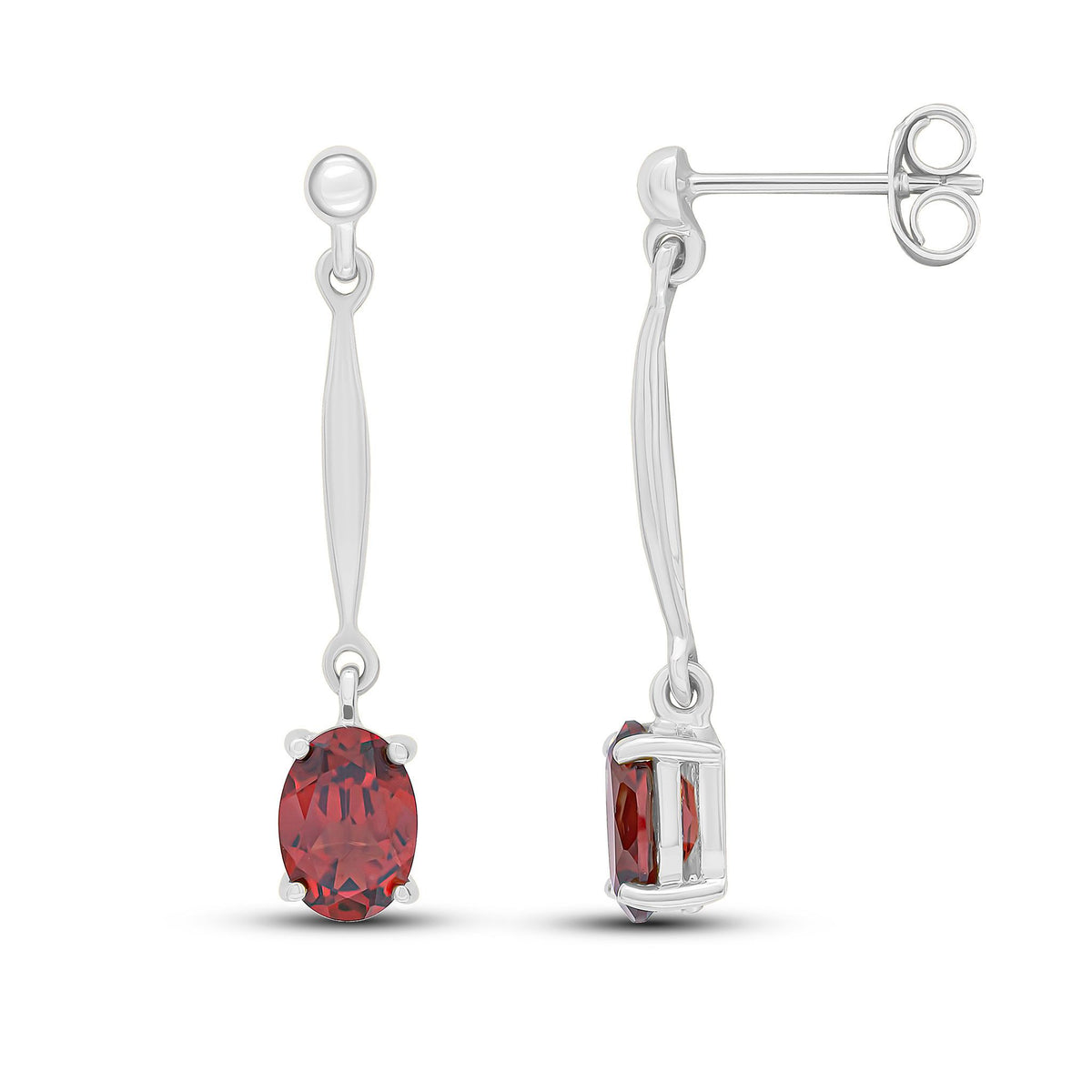 9ct White Gold Oval Claw Bar Drop Earrings — 7x5mm