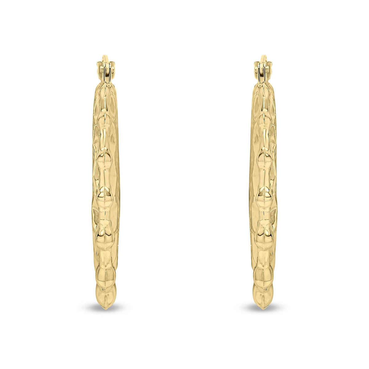 9ct Yellow Gold Spiked Edge Oval Creole Hoop Earrings