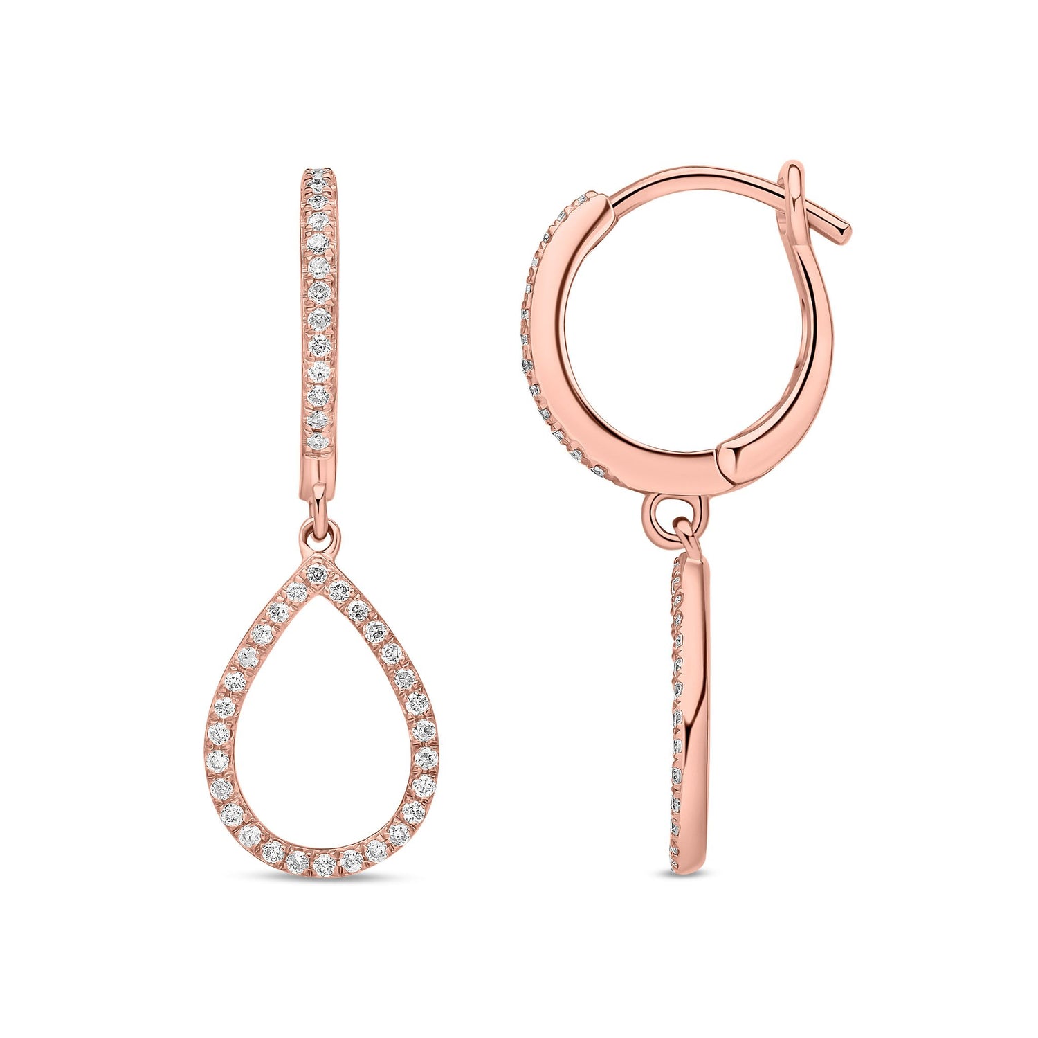 9ct Rose Gold Natural Diamond Open Teardrop Drop Earrings
